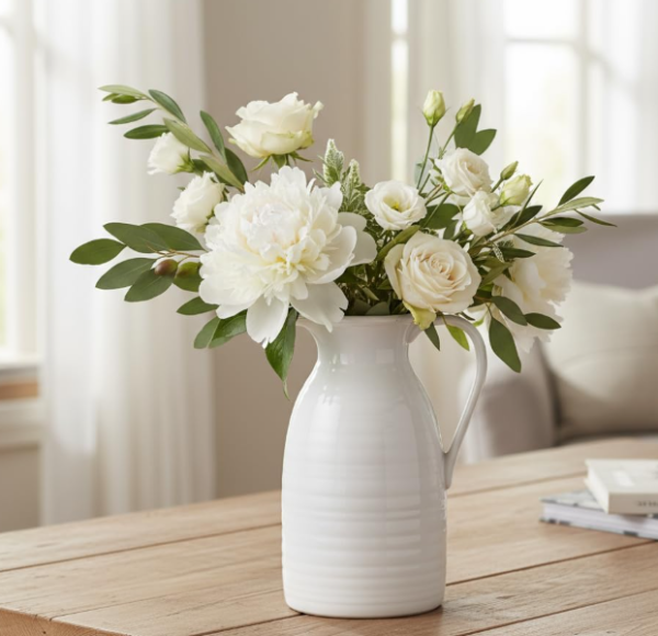Farmhouse Style Ceramic Pitcher Vase – Home Decor